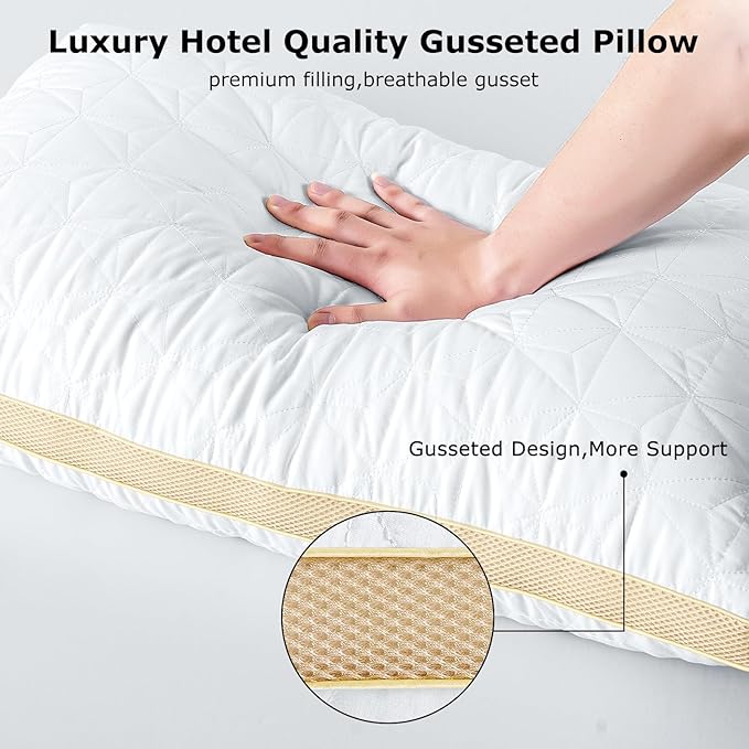 Pillows Queen Size Set of 2, Luxury Hotel Queen Size Pillows, Supportive Down Alternative Queen Pillows, Medium Firm Gusseted Bed Pillows for Sleeping, 2 Pack Queen Size Pillows Washable
