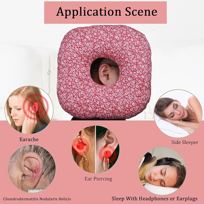 Ear Piercing Pillow with a Ear Hole for CNH and Ear Piercing Ear Pain Ear Inflammation Pressure Sores, O-Shaped Side Sleeping Pillow Ear Guard Pillow