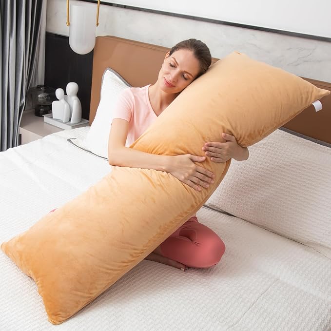 Body Pillow Cover, 20x54 Inches Body Pillow Case Cover with Zipper, Soft Fuzzy Velvet Long Pillow Pillowcase (Camel)