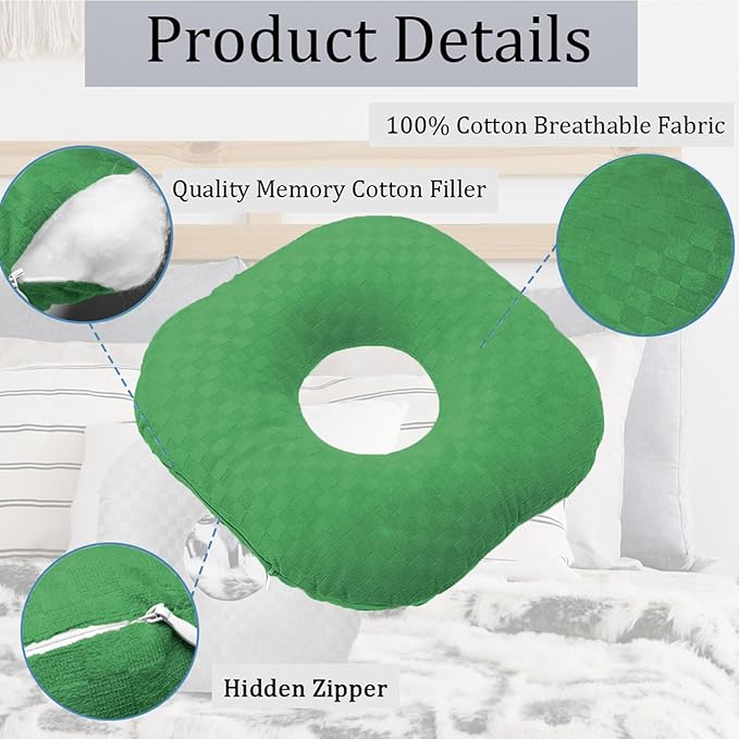 Ear Piercing Pillow for Side Sleepers, Pillow with an Ear Hole for CNH and Ear Pain Ear Inflammation Pressure Sores, O-Shaped Side Sleeping Pillow, Ear Guard Pillow (Emeraldgreen)