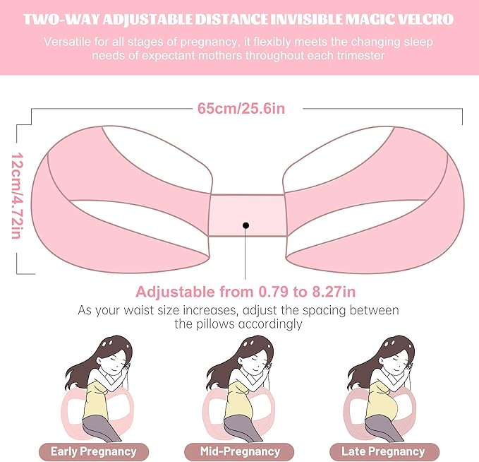 Pregnancy Pillow for Pregnant Women, Soft Pregnancy Body Pillow, Maternity Pillow Used to Support and Relieve Pain or discomfort in The Waist, Abdomen and Buttocks, Adjustable (Pink)