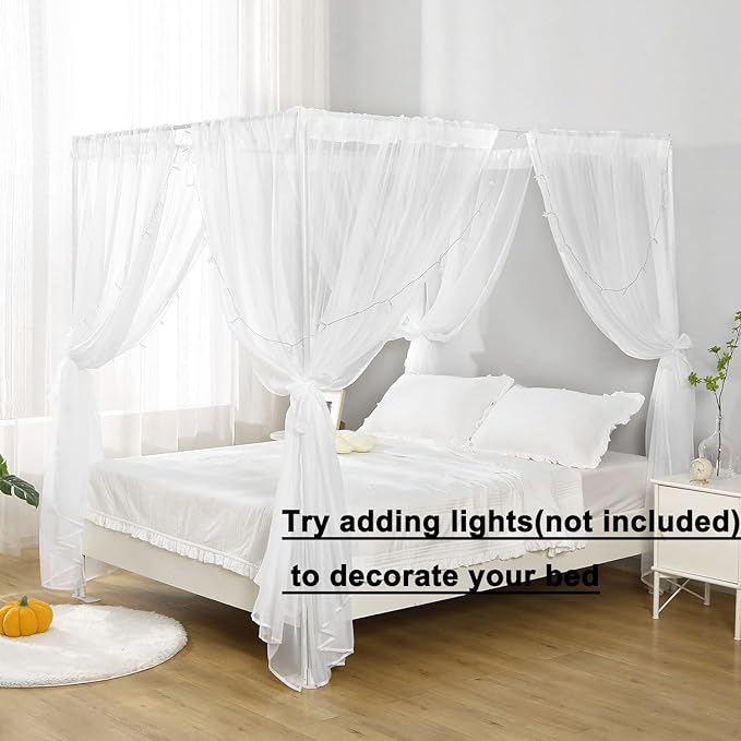 White Canopy Bed Curtain for Queen Bed, Soft Bed Canopy Scarf for Girls Adults (Full/Queen, White)