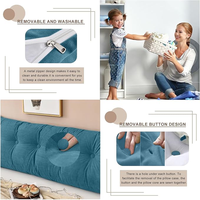 Large Triangular Headboard Pillows Long Backrest Positioning Support Bolster Cushion for Daybed Fluffy Quality Plush Body Wedge Pillow with Removable Cover(Dark blue-King-76x8x20in)