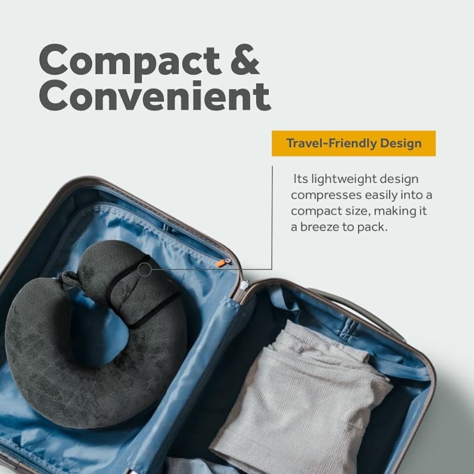 Pursonic Memory Foam Neck Pillow with Eye Mask - Ergonomic Travel Pillow, Breathable Fabric, Compact & Portable, Available in Purple, Teal, Grey (Teal)