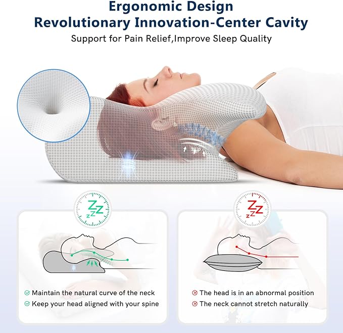 Cervical Neck Pillow for Pain Relief, Adjustable Ergonomic Memory Foam Pillow for Neck and Shoulder Pain, Orthopedic Contour Support Pillows for Side Back & Stomach Sleepers, White-1