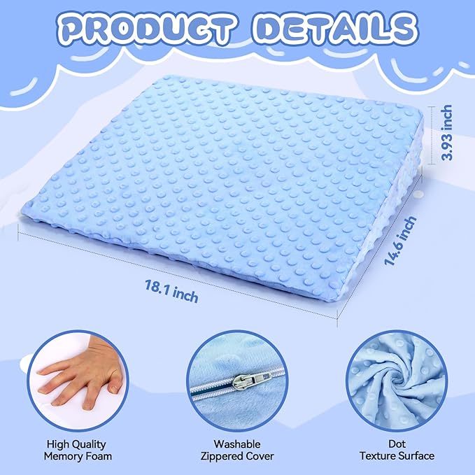 Kids Wedge Pillow with Pillowcase, Memory Foam for Back,Legs & Knees, Relaxation and Comfort, Soft and Breathable, Dot Texture Pillow for Reading Watching TV Gaming Sleeping, Fit for Sofa Floor Room