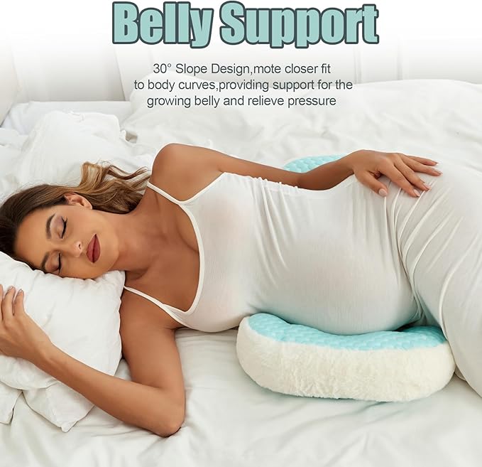Pregnancy Pillows for Sleeping, Portable Maternity Pillow for Side Sleeper, Support for Back, Belly, HIPS for Pregnant Women, Adjustable Travel Pregnancy Pillow (Green Plush)