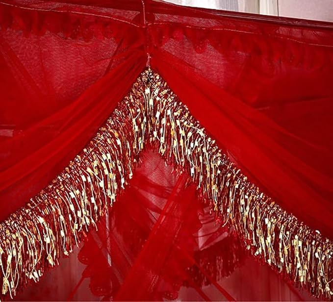 Mengersi Red Canopy Bed Curtains Bed Canopy,Four Corner Post Bed Curtains Elegant Bed Draperies Bedroom Decoration，California King