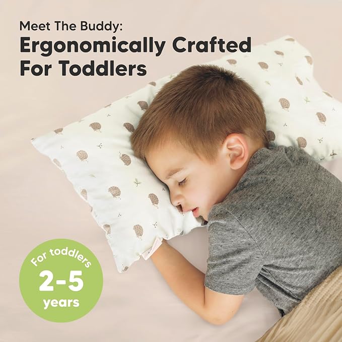 Toddler Pillow with Pillowcase - 10x18 My Little Dreamy Pillow, Organic Toddler Pillows for Sleeping, Kids Pillow, Small Pillows, Toddler Travel Pillows for Sleeping, Toddler Bed Pillows (Bruce)