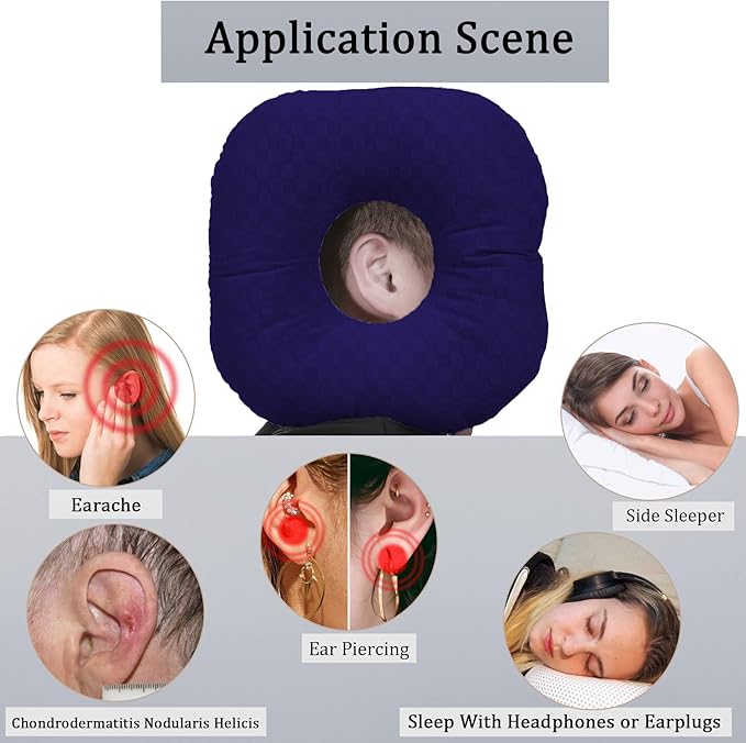Ear Piercing Pillow for Side Sleepers, Pillow with an Ear Hole for CNH and Ear Pain Ear Inflammation Pressure Sores, O-Shaped Side Sleeping Pillow, Ear Guard Pillow(Dark Purple)