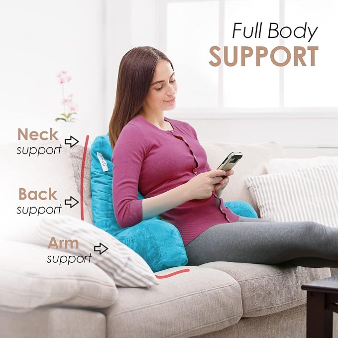 Nestl Reading Pillow for Kids, Small Bed Pillow, Back Pillow for Sitting in Bed, Memory Foam Chair Pillow, Reading & Bed Rest Pillows, Bright Blue Back Pillow for Bed, Arm Pillow with Pockets