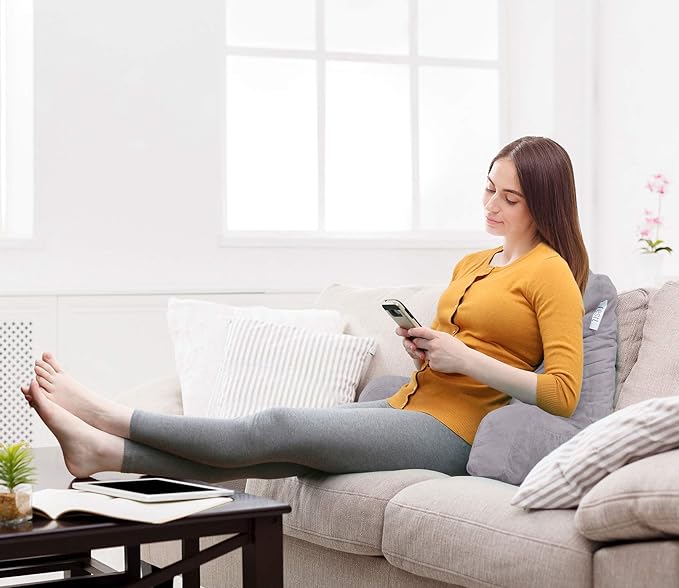 Nestl Reading Pillow Standard Bed Pillow, Back Pillow for Sitting in Bed Memory Foam Chair Pillow, Reading & Bed Rest Pillows Grey Lavender Back Pillow for Bed, Bed Chair Arm Pillow with Pockets