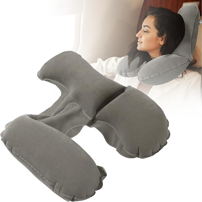 MABOZOO Inflatable Travel Neck Pillow, Portable Blow up Neck Pillow for Chin, Head Support Soft Velvet Airplane Pillow for Sleeping,Traveling,Train, Car, Office