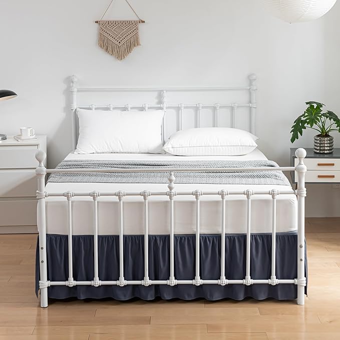 Bed Skirt Twin Size Ruffled Bed Skirt with Split Corners, 12 Inch Drop Dust Ruffle Bed Skirt with Platform,Blue