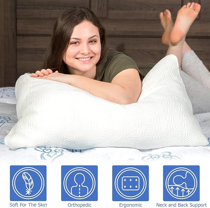 King Size Rayon Derived from Bamboo Pillows for Sleeping, Cooling Shredded Memory Foam Pillow Sets for Back, Side, Stomach Sleepers, Adjustable, Removable Cover, King (Pack of 1)