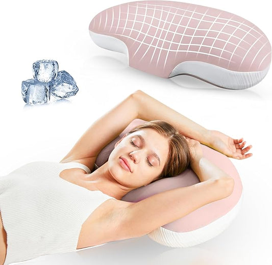 Ergonomic Memory Foam Cervical Pillow for Neck and Shoulder Pain Relief, Contour Design for Side and Back Sleepers, Orthopedic Bed Pillow with Breathable Cover, Odor-Free [Pink]
