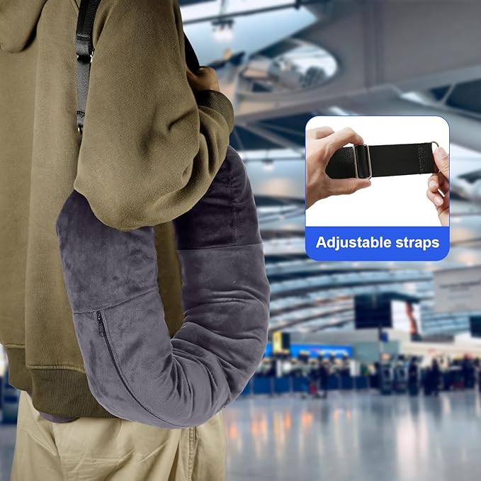 Travel Pillow Stuffable with Clothes, 7.3x31.5in Soft Plush Extra Luggage Airplane Fillable Storage Bag Transformable Neck Body Case Cover, Only Travel Pillowcase, No Filler (Gray)