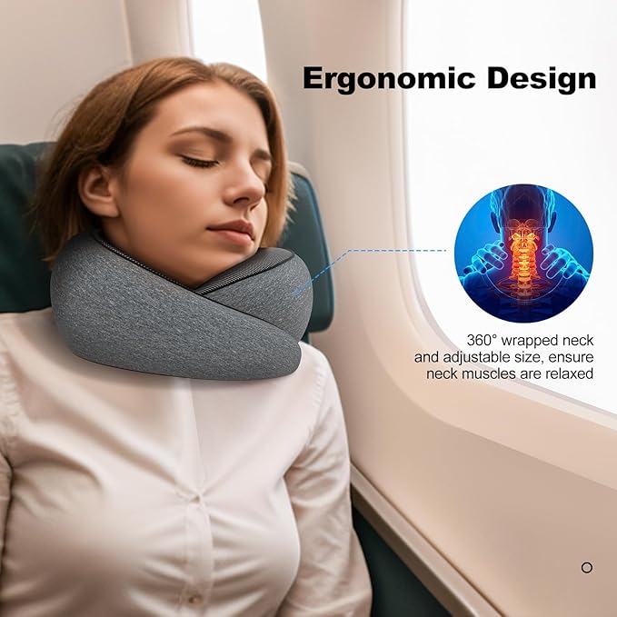Travel Neck Pillow, Memory Foam Airplane Travel Pillow, 360-degree Comfort and Breathability, U-Shaped Pillow Storage