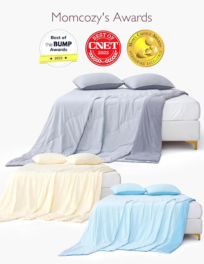 Momcozy Life CoolMurm Cooling Comforter for Hot Sleepers, Twin/Twin XL 68" x90” Pregnancy Cooling Blanket, All-Season Lightweight Soft Breathable Cooling Quilt Duvet, Stay Cool All Night Beige Yellow
