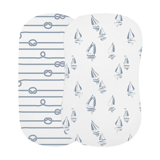 Ely's & Co. Bassinet Sheet 100% Jersey Cotton 2 Pack (Blue Nautical Print)