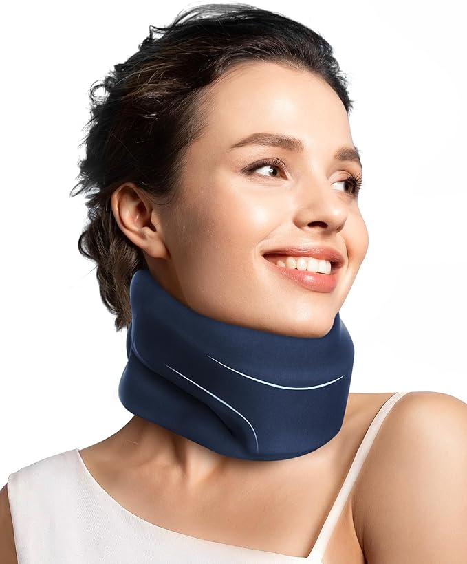 Neck Brace Cervical Collar - Neck Support Brace for Sleeping, Soft Foam Wraps Keep Vertebrae Stable and Aligned for Relief of Cervical Spine Pressure for Women & Men, (10.6-12.6 Inch) Blue