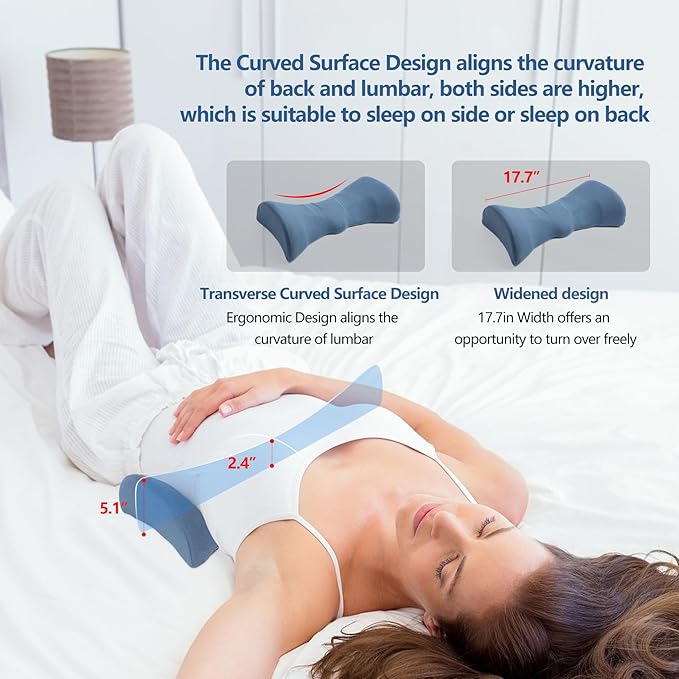 Lumbar Support Pillow for Sleeping Memory Foam Back Lumbar Support Cushion for Lower Back Pain Relief, Back Support Bed Pillow Waist Support Back Sleepers (Dark Blue)