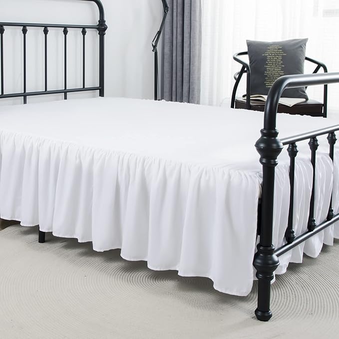 Bed Skirt Twin Size Ruffled Bed Skirt with Split Corners, 14 Inch Drop Dust Ruffle Bed Skirt with Platform, White