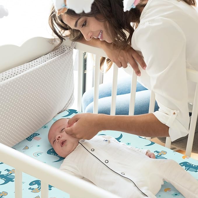 Pack n Play Fitted Sheet. 2 Piece Mini Crib Sheet. Elastic Playard Sheet. Portable Sheet Set. Elastic Convertible Playard Set. Compatible with Graco Pack n Play (More Dinosaurs)