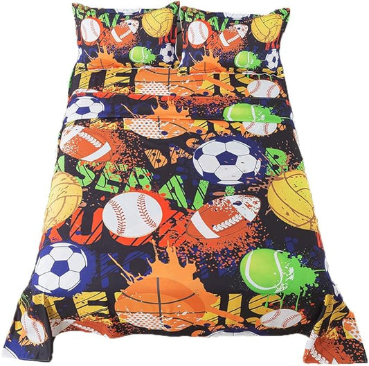 qjmiaofang Basketball Sheets Full Size Sports Sheets for Kids Boys American Football Fitted Sheet Sport Sheet Set 4Pieces Baseball and Soccer Flat Sheet 1 Fitted Sheet 1 Flat Sheet 2 Pillowcases