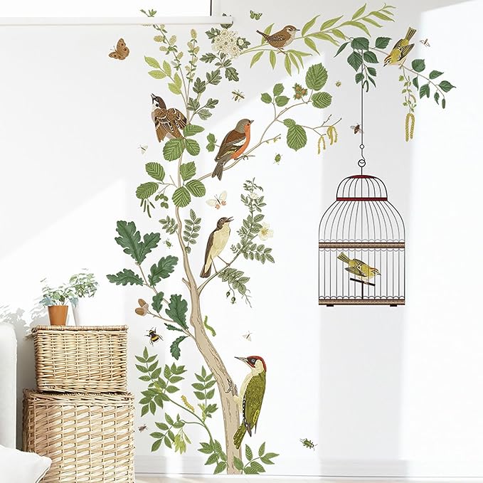 Branch Vine Birdcage Wall Sticker Hanging Grey Vine Wall Decals Decals Branch Vine Wall Decals DIY Art Decor for Bedroom Study Living Room TV Wall