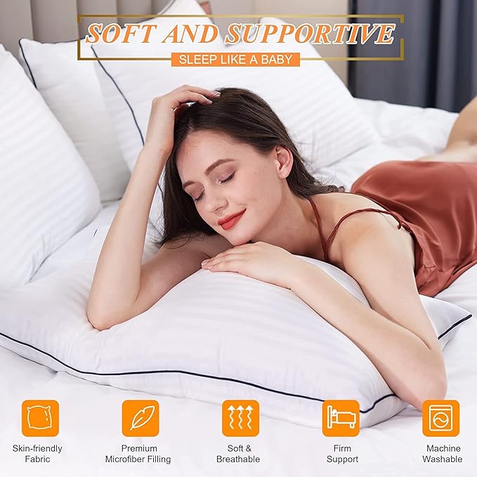 Luxury Hotel Collection Bed Pillows for Sleeping Standard Size Set of 2, Comfy & Supportive Pillow Core for Side or Back Sleepers