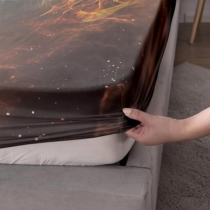 AILONEN Tiger Fitted Sheet Set Twin Size, 3D Fire Animal Tiger Bed Sheet Wildlife Sheet Set,Teen Boys 3 Pieces Printed Safari Tiger Fitted Sheet with 2 Pillowcases