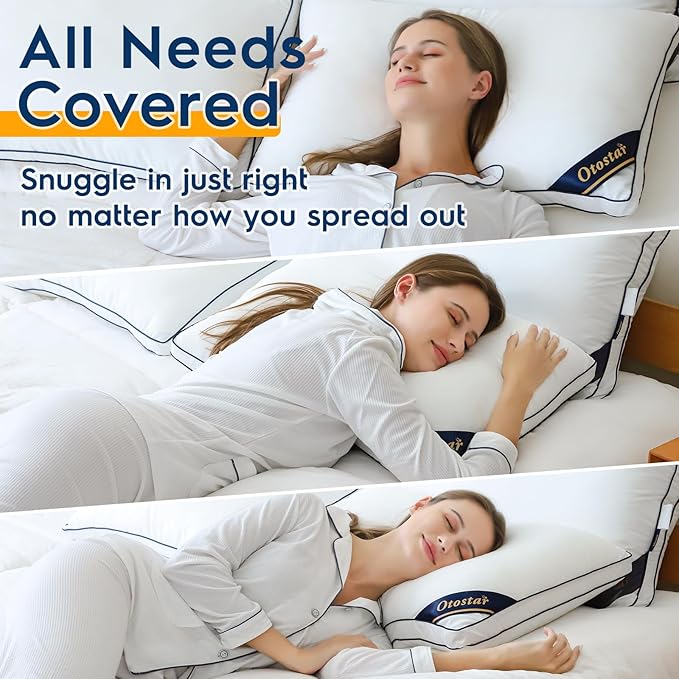 OTOSTAR Pillows King Size Set of 2 Bed Pillows for Sleeping Cooling Pillows 2 Pack with 3D Microfiber Filling Breathable Cover Pillows for Back Stomach or Side Sleepers Soft Fluffy Pillows for Bed
