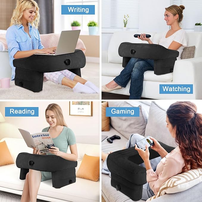 cjc Reading Pillow for Gaming, Memory Foam Gaming Pillow for Lap with Coaster, Hight Adjustable Lap Desk Pillow for Reading, Working, Crocheting or Sitting in Bed Floor Sofa (Black+Cup Tray)
