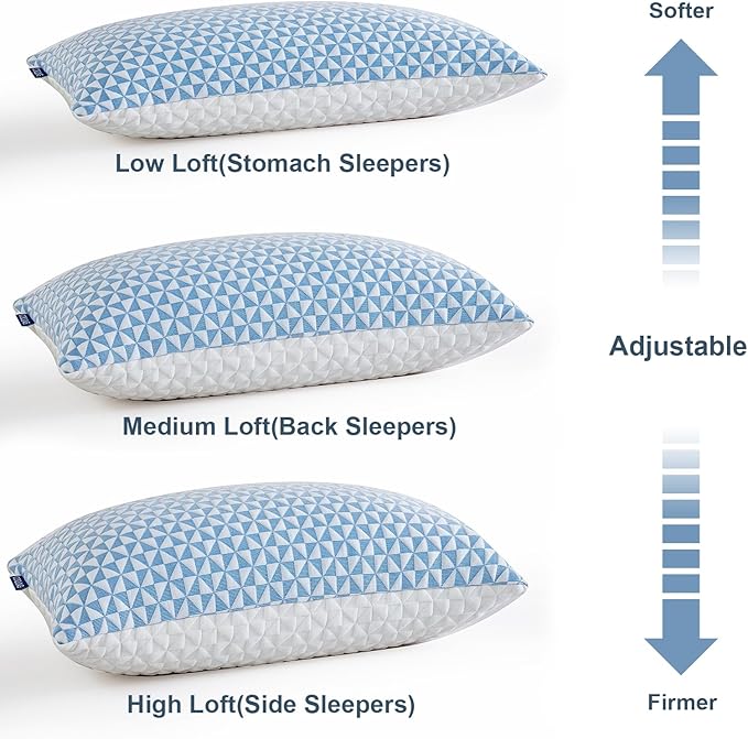 Cooling Shredded Memory Foam Pillow - Standard Size Bed Pillow Adjustable Pillow for Side Back Stomach Sleepers Cooling Gel Pillow (Pack of 2)