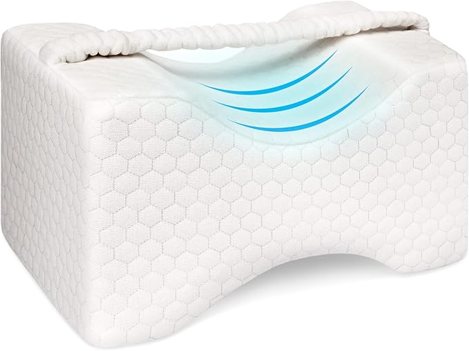 Memory Foam Knee Pillow, Leg Pillow for Side Sleeping, Contour Support Ergonomic Knee Pillow with Cover and Strap, for Side Sleepers, Spine Alignment, Hip, Back and Joint Pain Relief