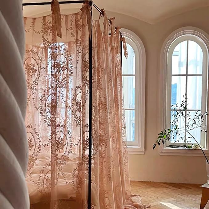 Elegant Lace Princess 4 Corner Post Mosquito Net Romantic for Girls Women Bed Curtain Canopy for Adult Wedding Bedroom Kids Rooms Decoration (Color-B, King)