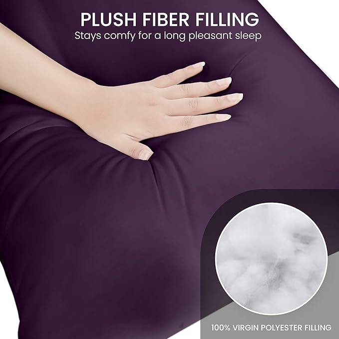 Utopia Bedding Full Body Pillow for Adults (Purple, 20 x 54 Inch, Pack of 06) Long Pillow for Sleeping, Large Pillow Insert for Side Sleepers