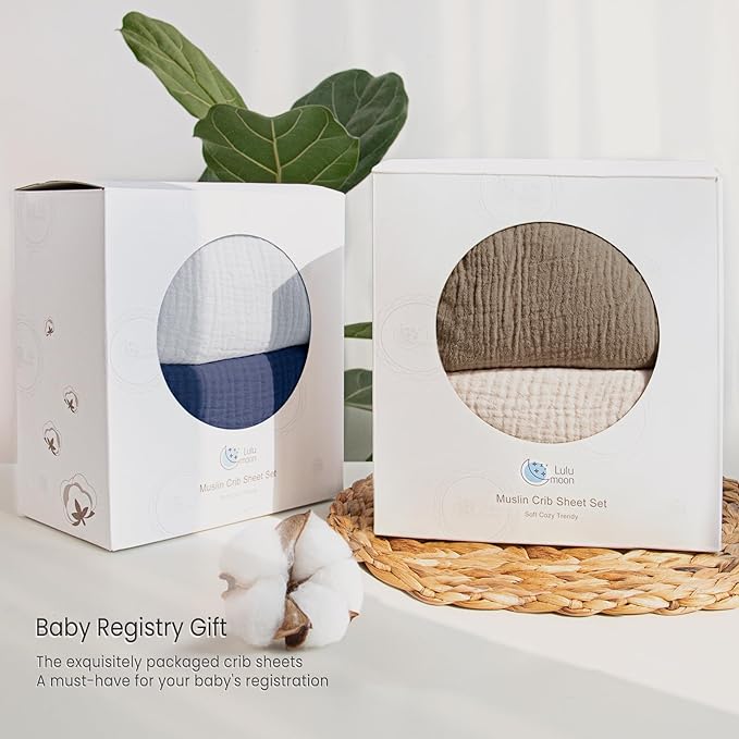 Baby Muslin Crib Sheets - Toddler Cotton Fitted Crib Sheets Neutral for Boys and Girls 2Pack