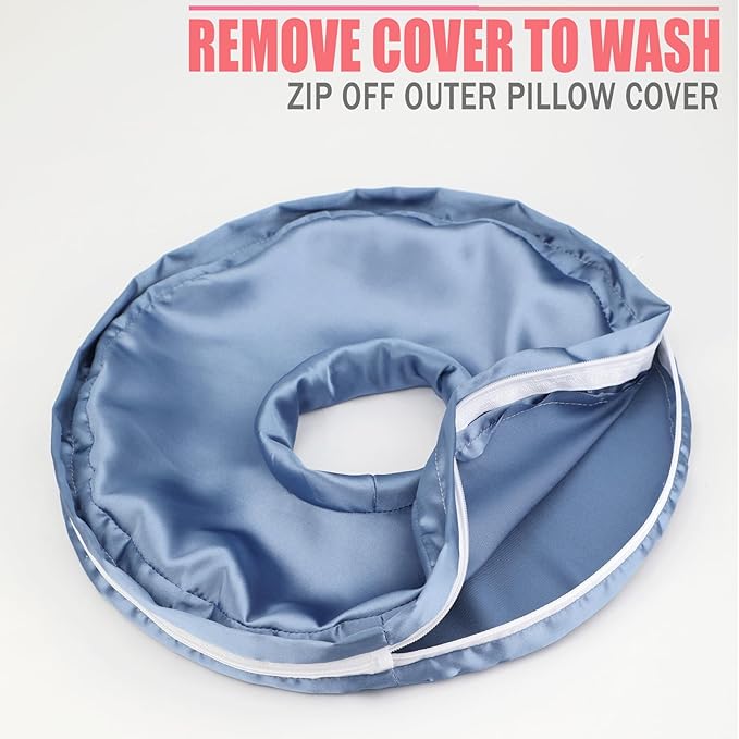 Washable Ear Piercing Pillowcase Luxury Satin Ear Hole Silky Pillowcase for Pierced Ear Side Sleepers Ear Inflammation Pressure Sore Pain Relief Support Neck Head HazeBlue