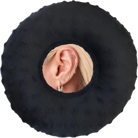 Ear Hole Piercing Pillows for Ear Pain Side Sleeping CNH Pillow Pressure Sore Pain Relief Ear Guard Protector Lifesaver Tinnitus Support Neck Head, Minky Dot Black