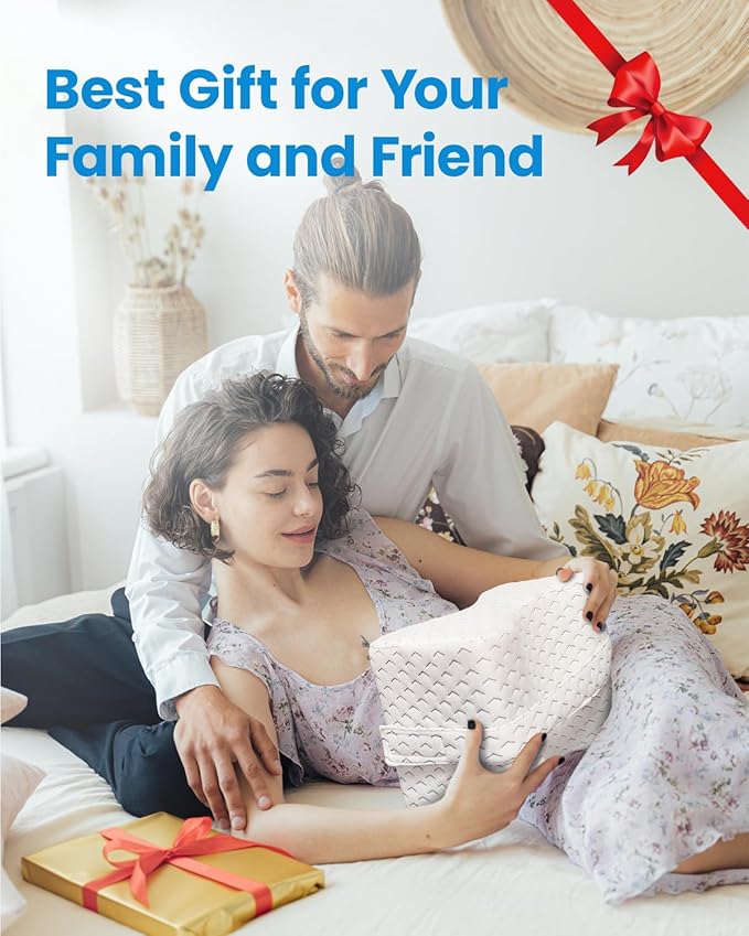 Knee Pillow for Side Sleepers - Cooling Memory Foam Leg Pillow for Side Sleeping with Strap, Soothing Relief for HIPS, Sciatica, Back, Knees, Joints (White)