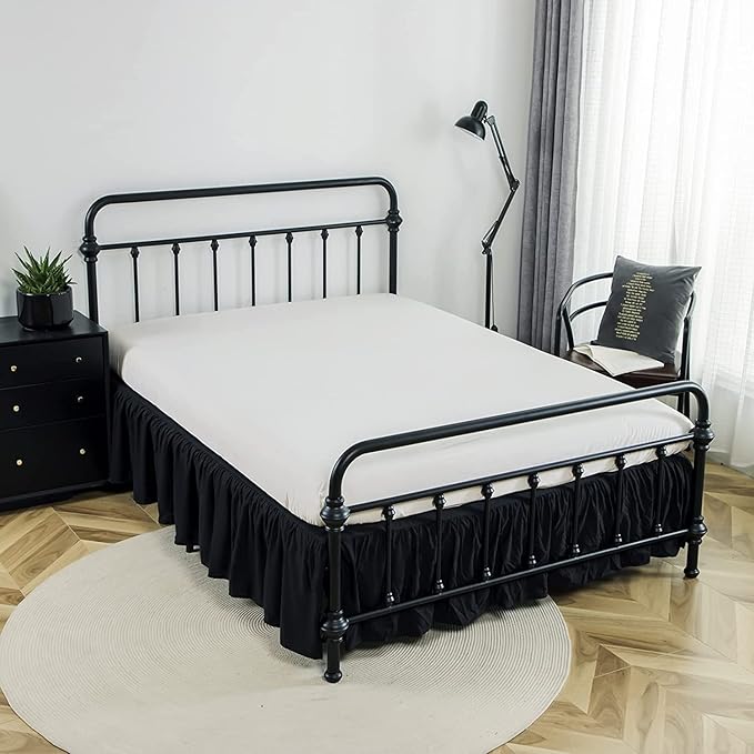 Bed Skirts King Size 14 Inch Ruffled Bed Skirt with Split Corners,Drop Dust Ruffle Bed Skirt with Platform, Black