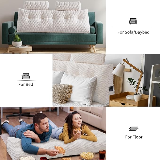 Wedge Headboard Pillow - Bed Wedge Pillow for Headboard Triangular Headboard Pillow with Neck Roll Pillow-Large Bolster Pillow for Sitting in Bed Backrest Positioning Support (White,59x8x20 Inches)