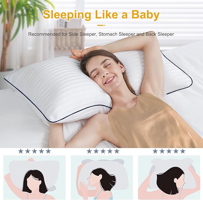 Bed Pillows for Sleeping - 4 Packs Standard Size Luxury Hotel Down-Alternative Pillow for Neck and Shoulder Pain Relief, Soft Density for Side, Back or Stomach Sleepers(20 * 26")