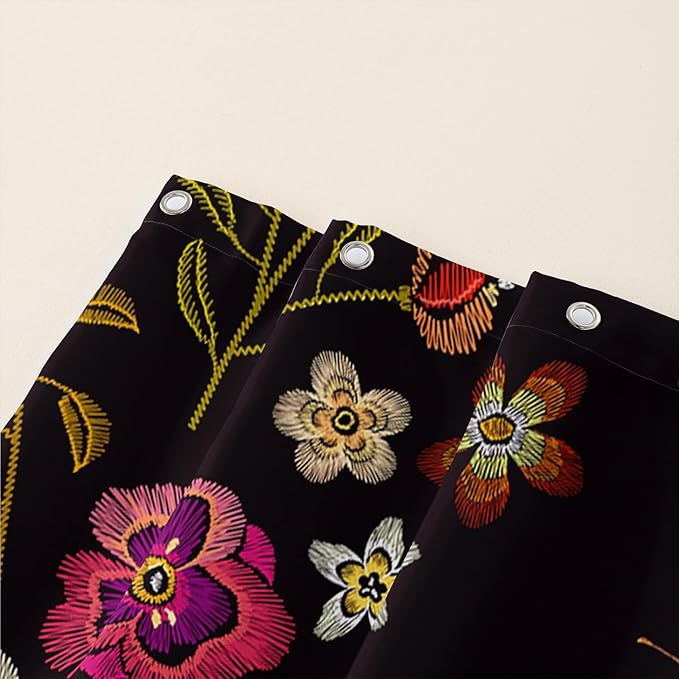 AILONEN Retro Hummingbird Shower Curtain,Wild Floral Flower Bathroom Decor with 12 Plastic Hooks,Bird Butterfly Vintage Black Curtains,Modern Bedroom Decor Gifts for Girls Teen Adult 72" W*78" H