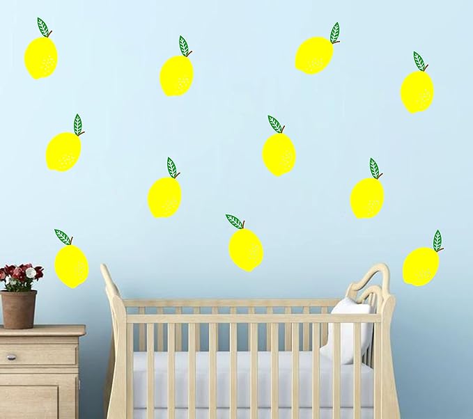 Lemon Wall Decals Lemon Sticker Modern Decals for Bedroom Living Room Kitchen Kids Room Wall Decor Hand Drawn Decal Nursery Wall Decor Y51 (Yellow)