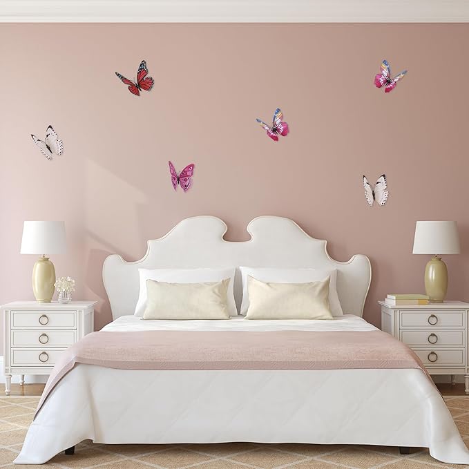 uxcell 120Pcs 3D Beautiful Butterfly Removable DIY Wall Stickers for Bedroom Living Room TV Background Decorations, Red