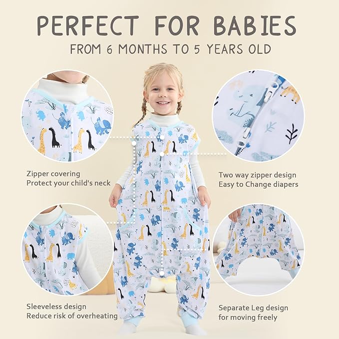 WONDAY Baby Toddler Sleep Sack, Sleep Sack 12-24 Months, Sleep Sack Early Walkers Baby Wearable Blanket, Toddler Baby Sleep Sack with Feet, Sleeveless Breathable Sleep Sacks with Legs