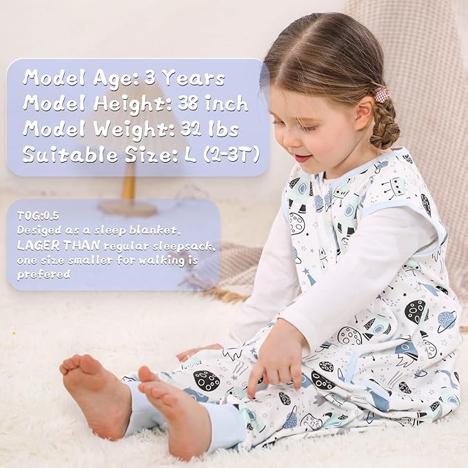 WONDAY Baby Toddler Sleep Sack, Sleep Sack 3t-5t, Sleep Sack Baby Wearable Blanket, Baby Sleep Sacks with Feet, Sleeveless Soft Sleep Sacks for Baby Boys or Girls